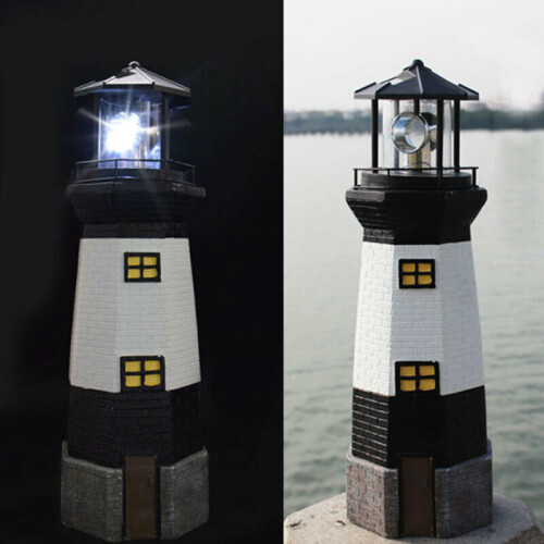 Solar Power Lighthouse Rotating LED Garden Light Haus Dekoration 2