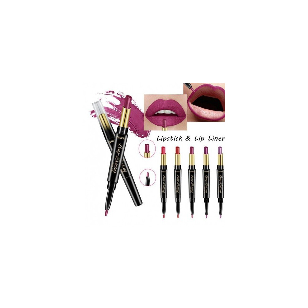 Blowuponline5 Red (03) 2 In 1 Double-End Matte Lipstick Waterproof Lasting 15 Color Lipstick Pencil Matte Lip Liner Lip Makeup Beauty Makeup