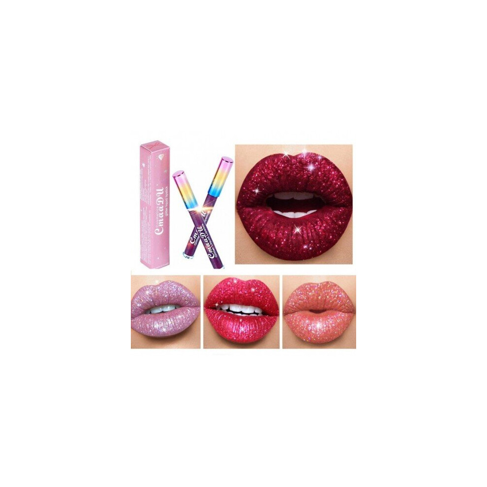 Blowuponline5 Pink,Red (03) Glitter Lips Makeup Liquid Lipstick Waterproof Long Lasting Lipsticks Color Change Metallic Shinny Women Red Pink Lip Gloss Tint