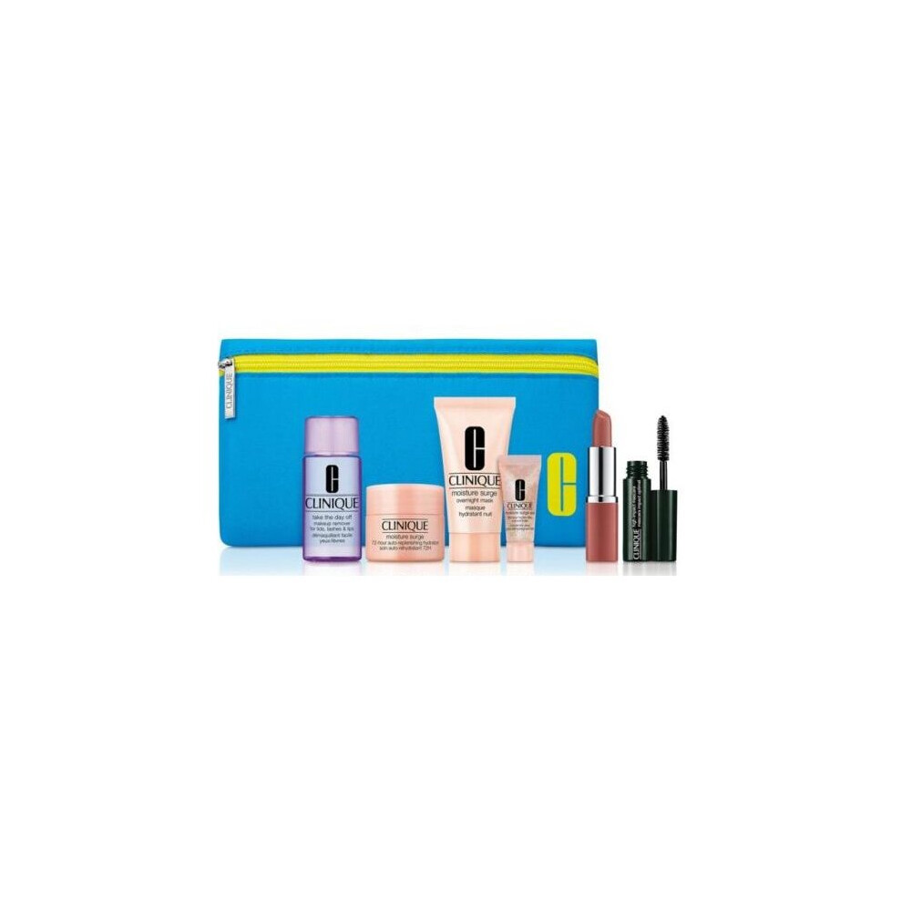 Clinique 6 Piece Gift Set + Blue Makeup Purse