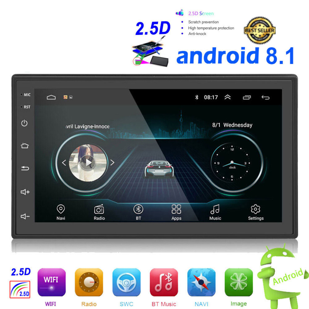 7 Inch Double Din Android 8.1 Car Stereo Gps Navigation Wifi Fm 7065177392016