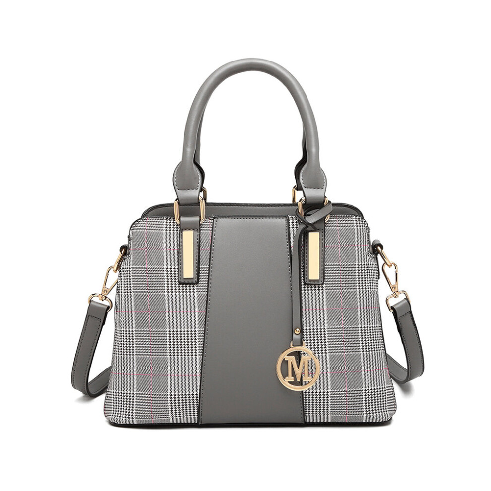 (Grey) Miss Lulu Gingham Plaid Panel Shoulder Bag