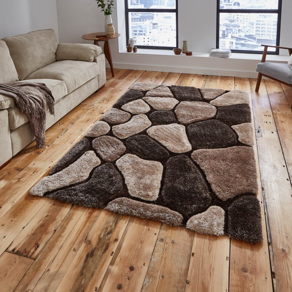 (120x170cm) Noble House Rugs NH 5858 in Beige Brown Textured 3D Effect Hand Carved Mats
