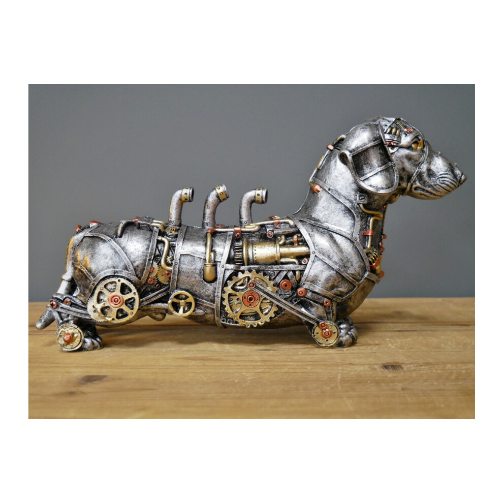 Resin Steampunk Sausage Dog Dachshund Ornament | Silver & Gold