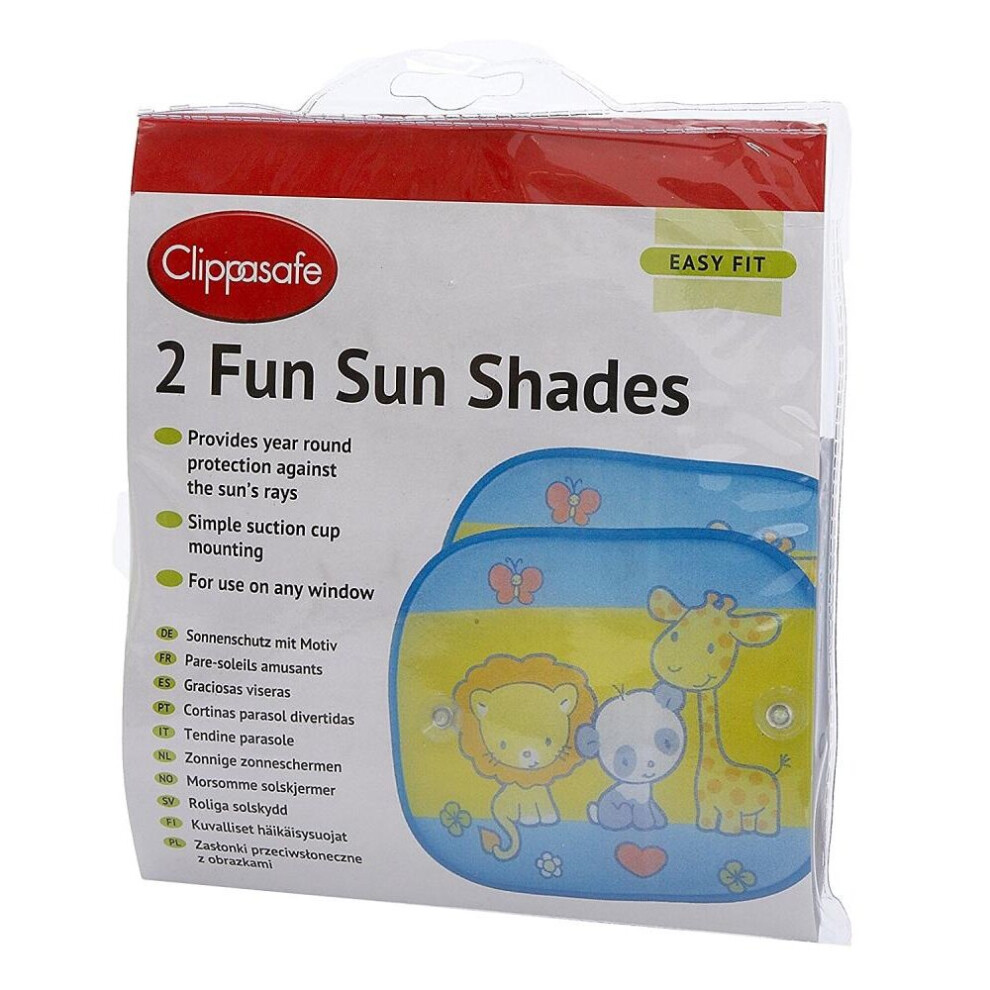 Clippasafe Fun Sun Screens (2 Pack) - Car Window Sun Shades for Kids with Suction Cups, Foldable & Easy Storage