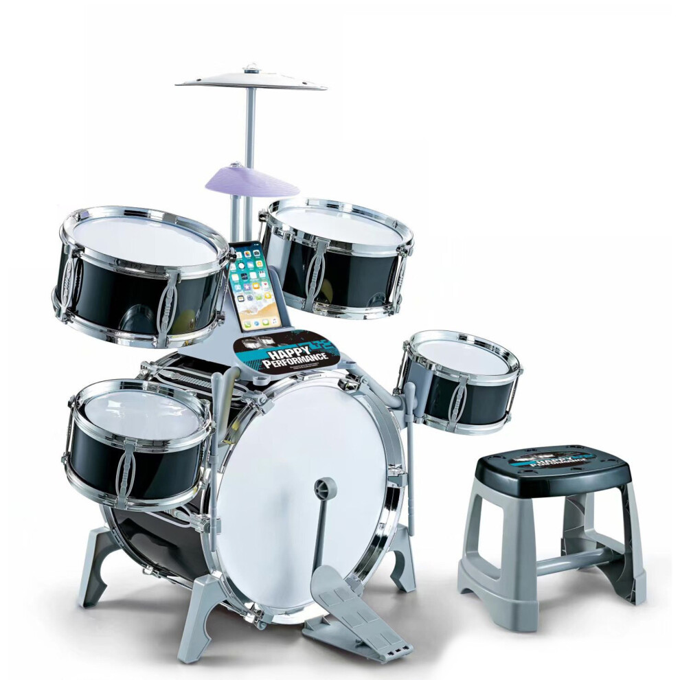 (Black) The Magic Toy Shop Kids Drum Kit With Stool | Kids Drum Set