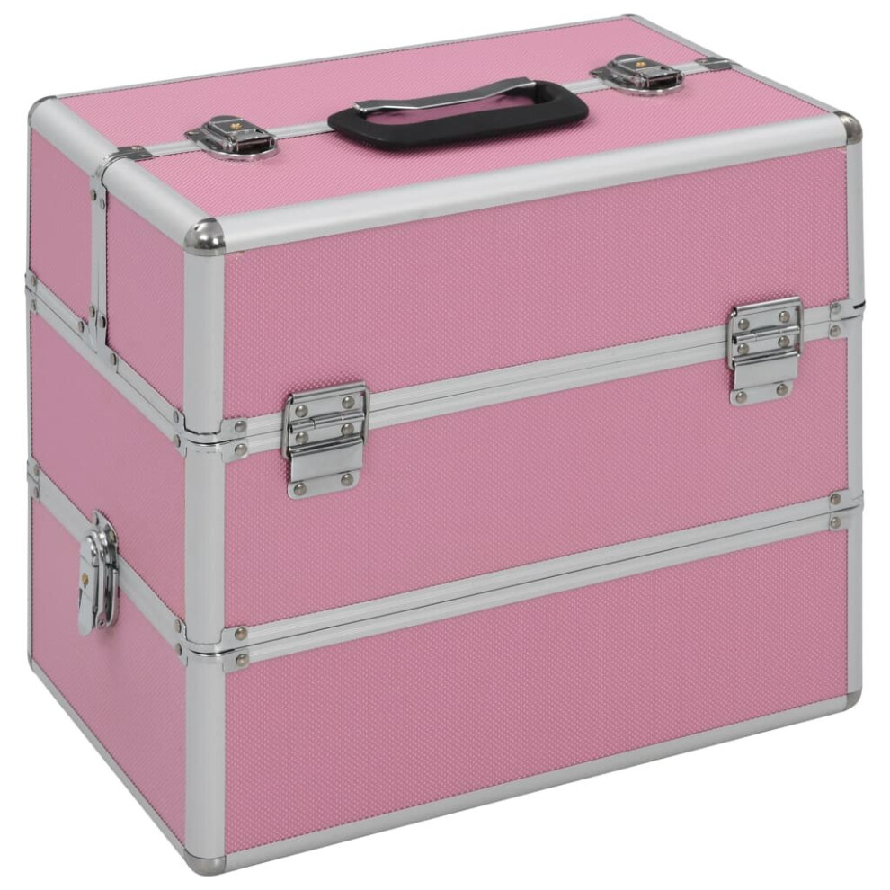 vidaXL Make-up Case 2-Tier Handle Spacious Pink Aluminium Vanity Organiser