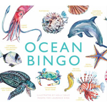 Ocean Bingo by Unwin & Mike — Family-Friendly Ocean Creature Bingo with 64 Species, Bioluminescent Octopus, Fun Facts & Lush Illustrations - Book