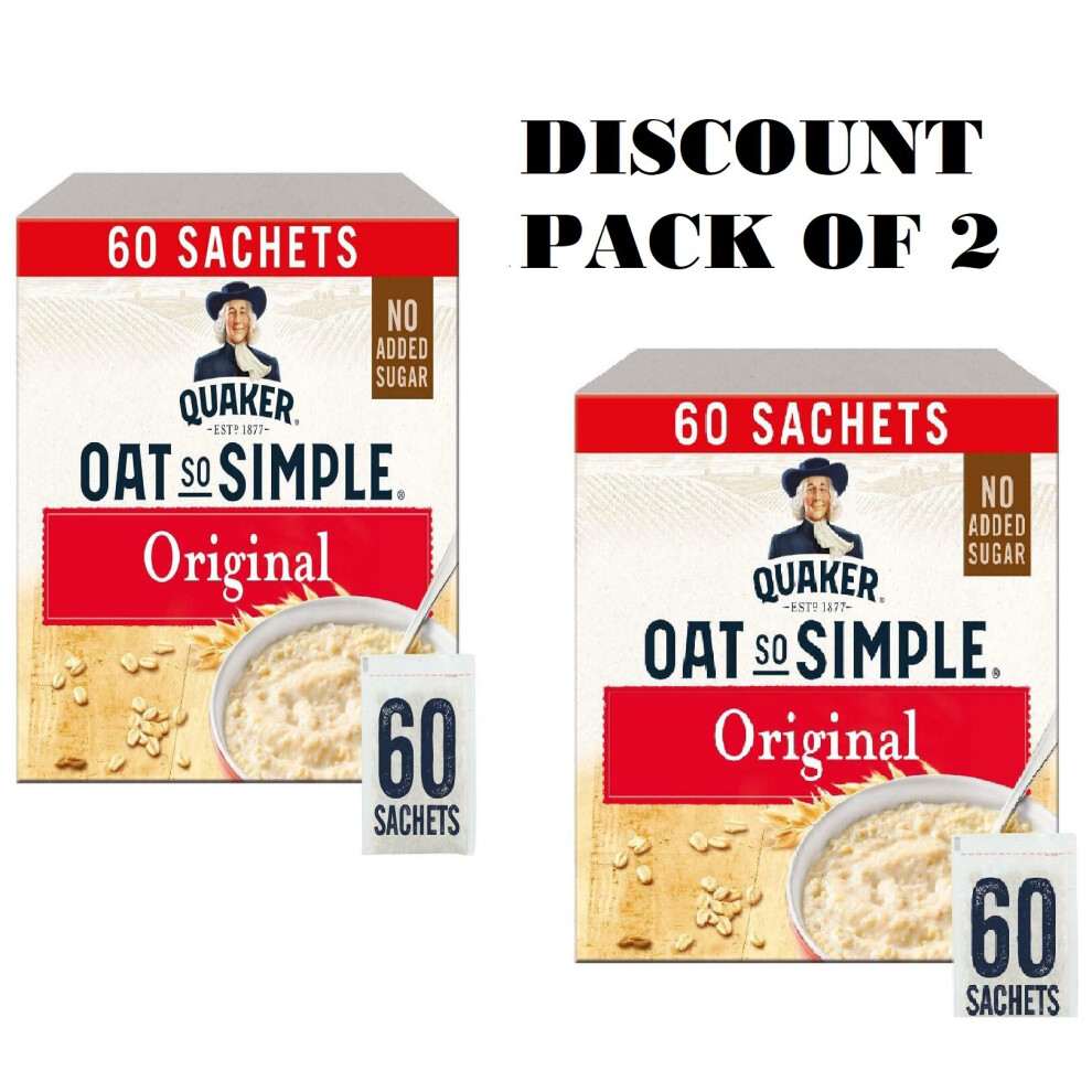 Quaker Oat So Simple Original 27g x 60 Sachets, Microwaveable  100% Porridge Whole Grains PACK OF 2