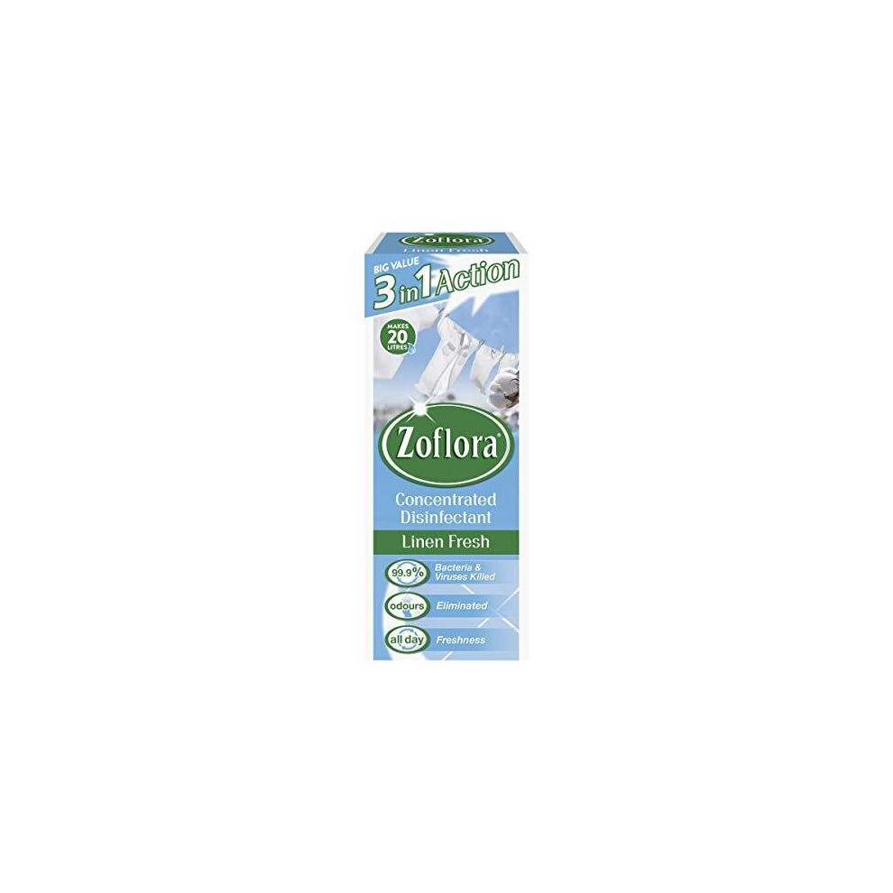 Zoflora Antibacterial Disinfectant Multi-Purpose Concentrated, Multi Surface Cleaning Solution 2 x 500ml Bottles - Linen Fresh Fragrance