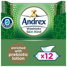Andrex Skin Kind Washlets Moist Toilet Tissue, certified 'Fine to Flush', Plastic Free & Biodegradable, 12 packs
