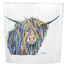 Croydex AF304022H Angus McCoo Art by Steven Brown Shower Curtain with Hygiene 'N' Clean Anti-Microbial Treated Surface, White, 1800mm x 1800mm