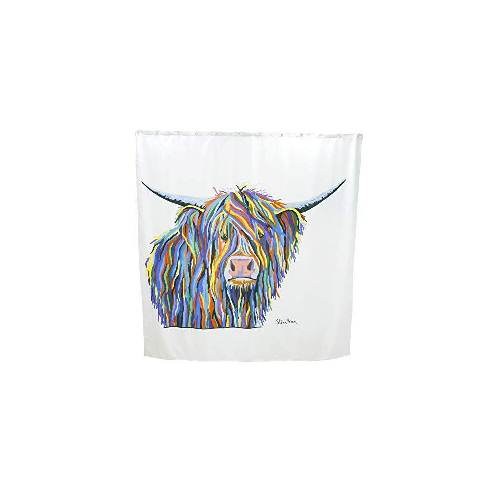 Croydex AF304022H Angus McCoo Art by Steven Brown Shower Curtain with Hygiene 'N' Clean Anti-Microbial Treated Surface, White, 1800mm x 1800mm