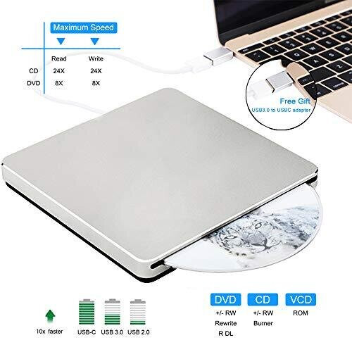 Somdar External CD Drive, Portable USB CD DVD Writer Reader Player Burner,Optical Drives Low Noise for Laptop/Mac/MacBook Pro/Windows 1