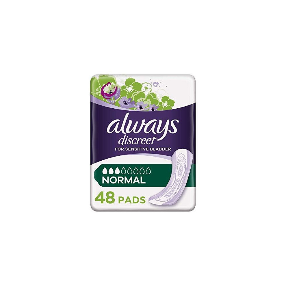 Always Discreet Incontinence Pads For Women, Normal, 48 Moderate Absorbency Pads