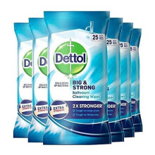 Dettol Big and Strong Bathroom Wipes, 25 Wipes (6 Packs)