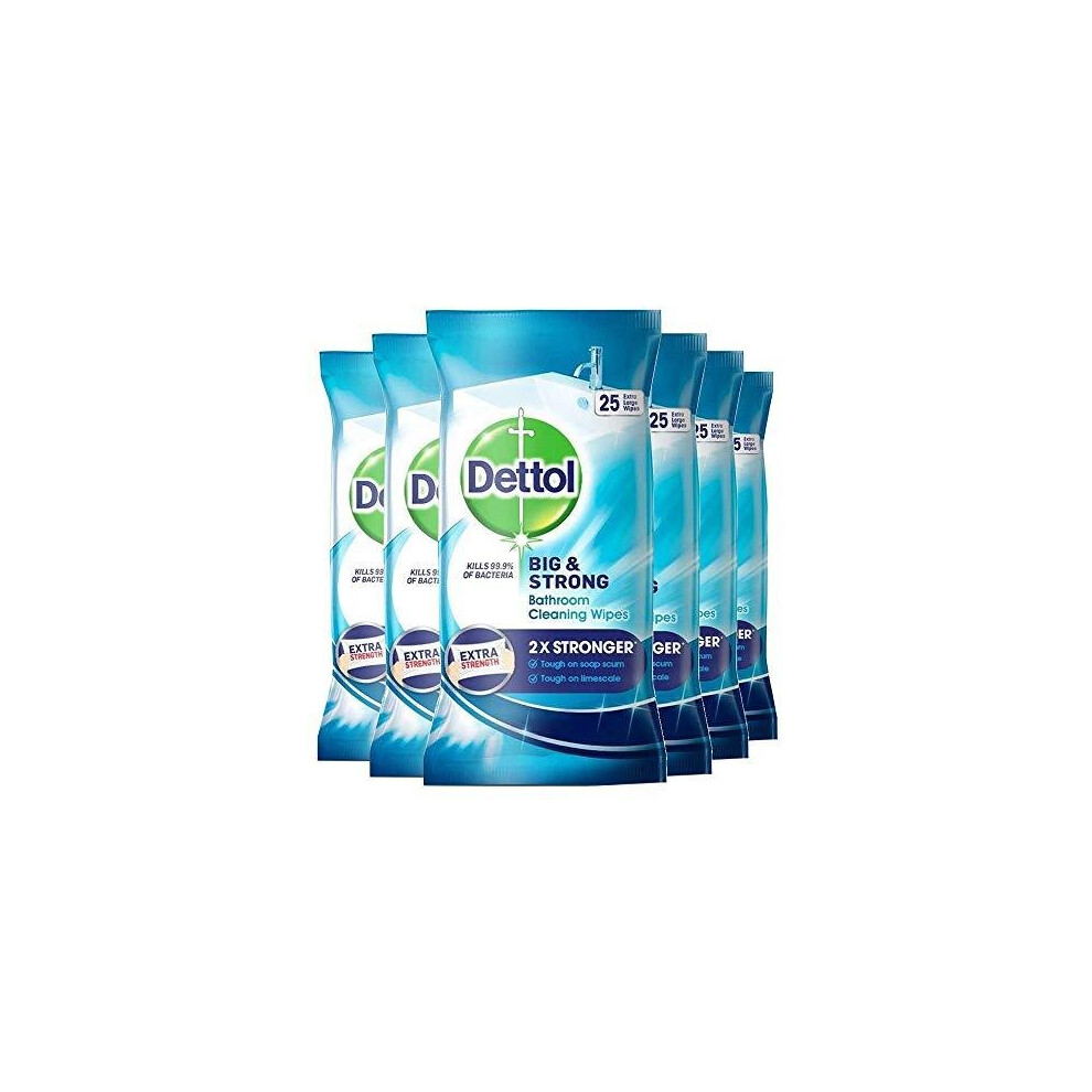 Dettol Big and Strong Bathroom Wipes, 25 Wipes (6 Packs)