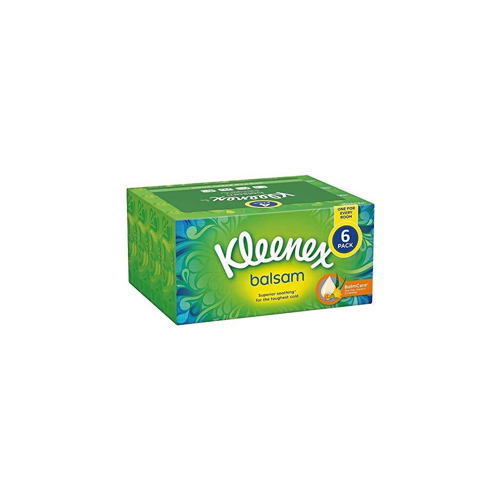 Kleenex Balsam Facial Tissues, Pack of 6 Tissue Boxes (Protective Balm for Cold and Flu Symptons)