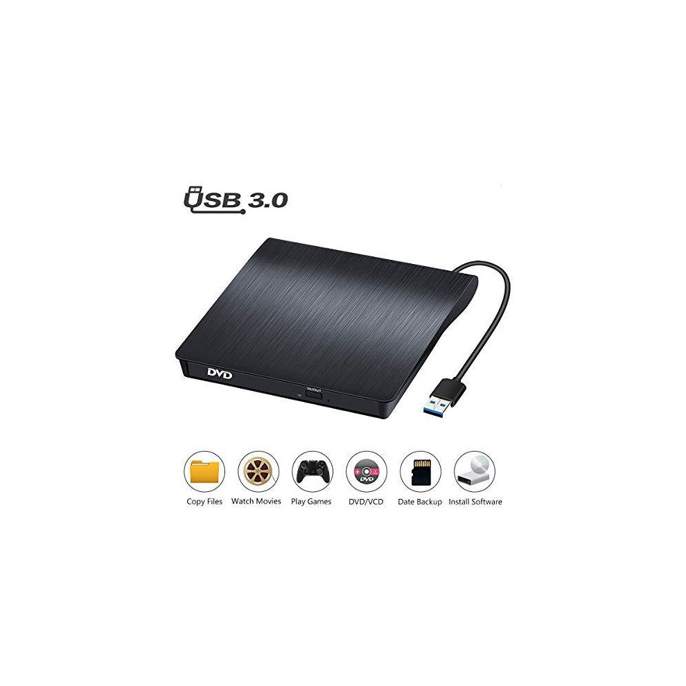 External CD Drive, BEVA USB 3.0 Portable CD/Dvd +/-Rw Drive Slim Dvd/CD Rom Rewriter Burner For Laptop Desktop Pc Windows 10/8/XP and Linux Os Apple