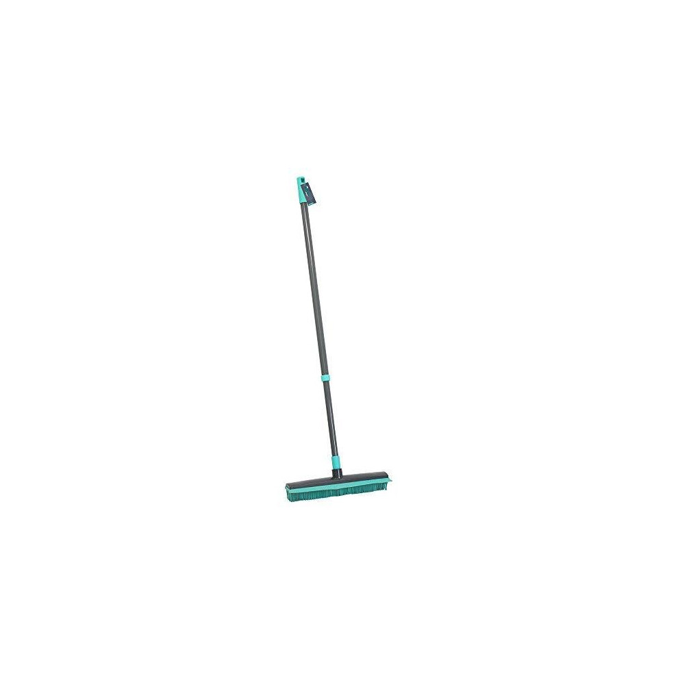 Jvl Indoor Extendable Rubber Bristle Brush Broom With Squeegee, Grey/Turquoise
