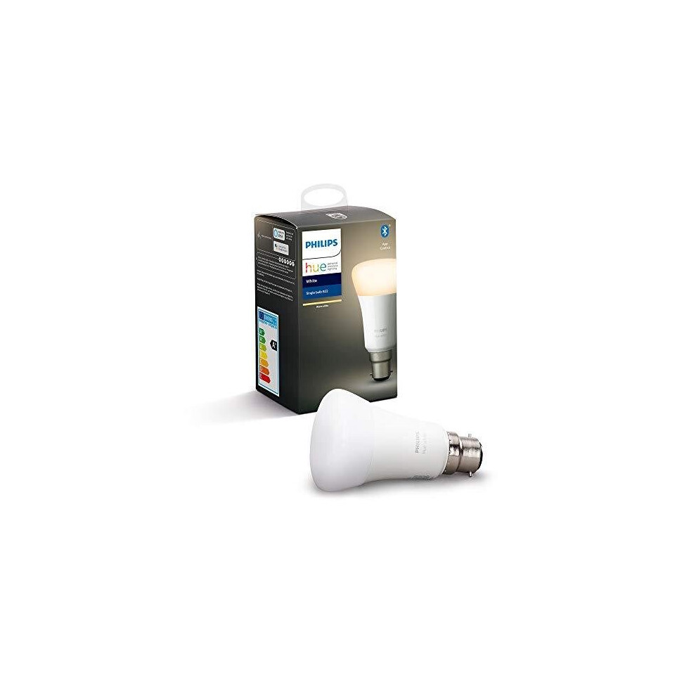 Philips Hue White Single Smart Bulb LED [B22 Bayonet Cap] with Bluetooth, Works with Alexa and Google Assistant