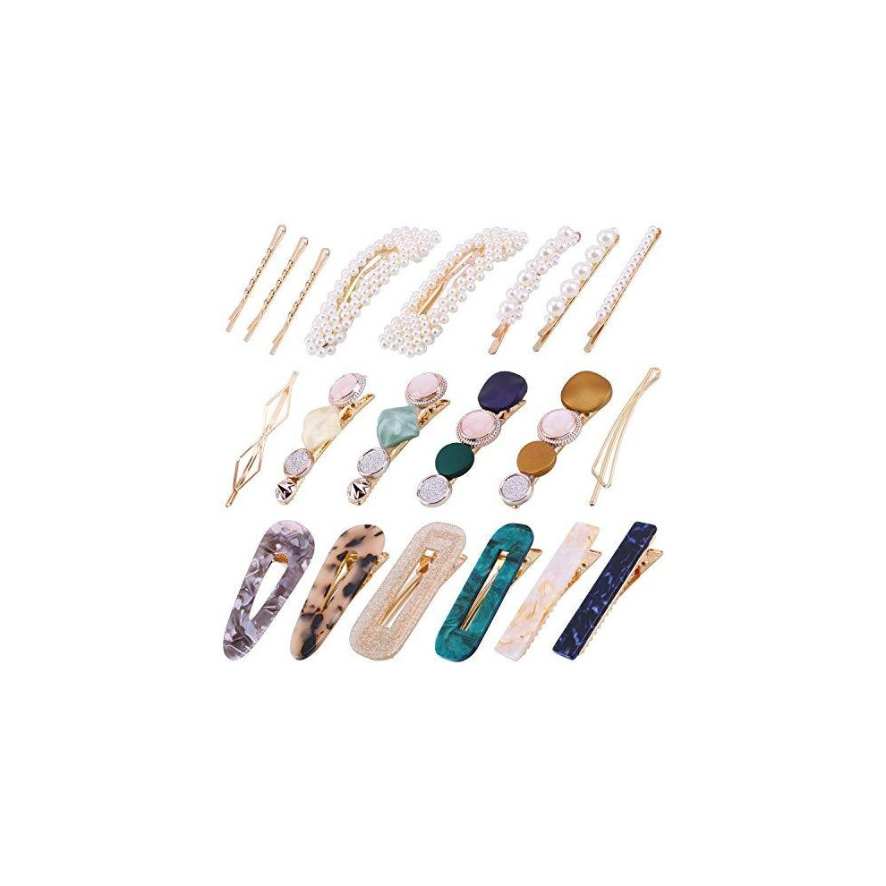 20Pcs Pearl Hair Clips - Fashion Pearls Hair Barrettes Sweet Artificial Macaron Acrylic Resin Barrettes Hairpins for Women,Ladies and Girls Headwear
