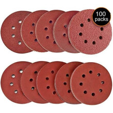 Aniyoo 100pcs 125mm Sanding Discs Round 8 Hole Sanding Discs Pads 40/60/80/100/150/180/240/320/400/600 Hook and Loop Sandpaper for Random Orbital Sa