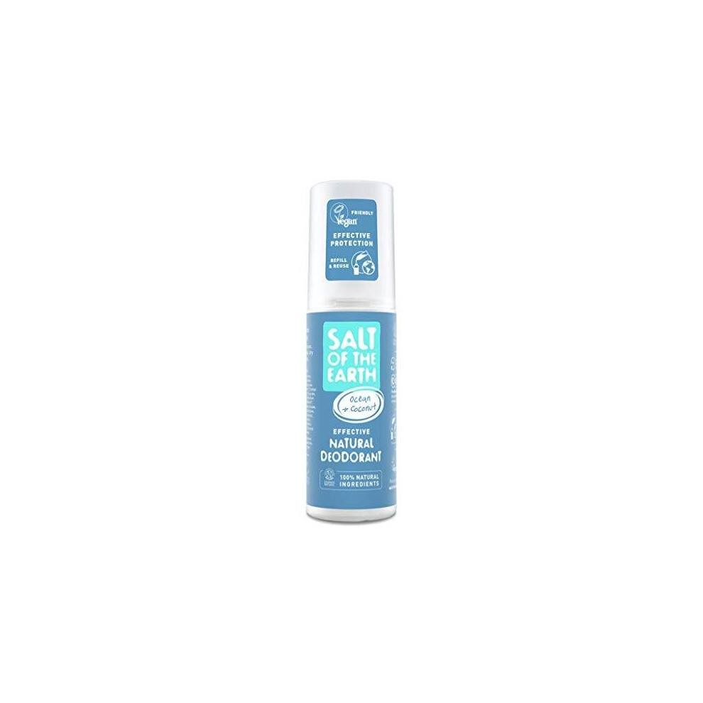Salt Of The Earth Natural Deodorant Spray By Ocean & Coconut - Vegan, Long Lasting Protection, Refillable, Leaping Bunny Approved, Made In The Uk