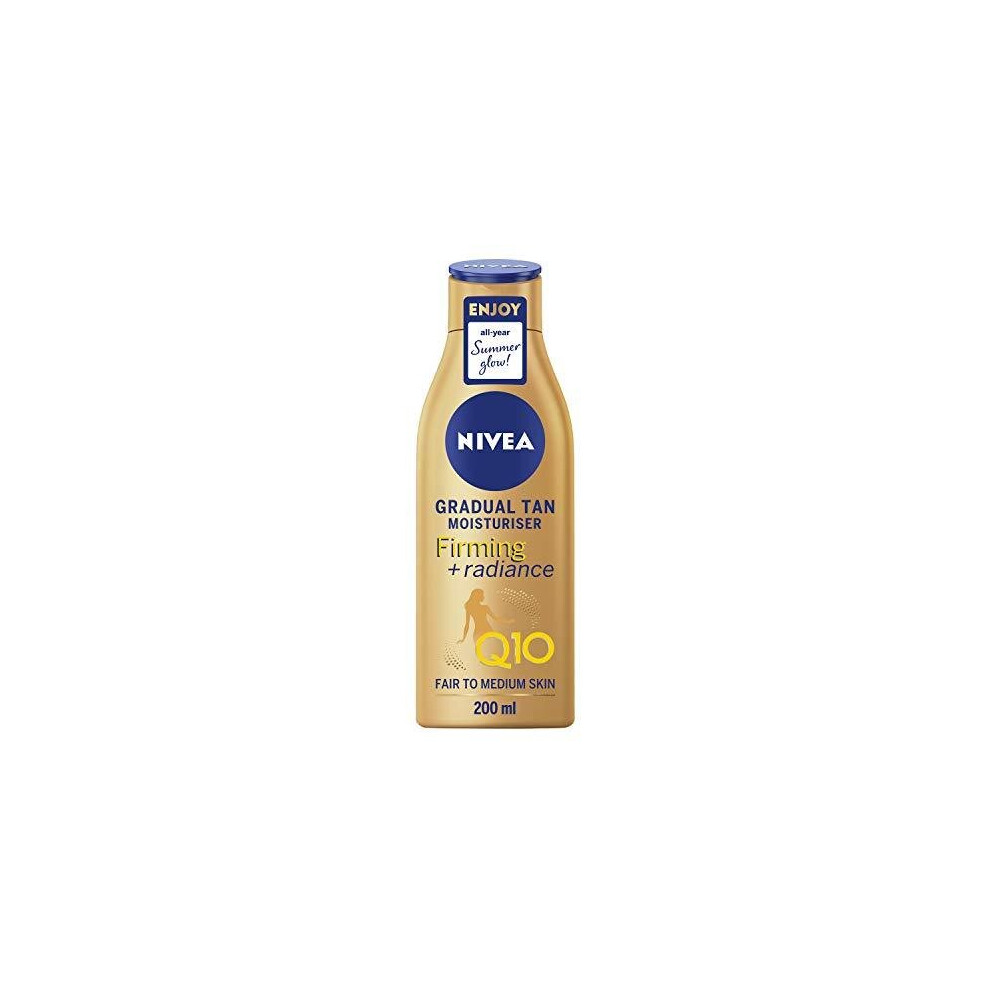 NIVEA Q10 Firming With Radiance Gradual Tan (200ml), Tan Activating Firming Cream With Q10, Supports A Gradual Tan, Tanning Moisturiser For A Sun-Ki