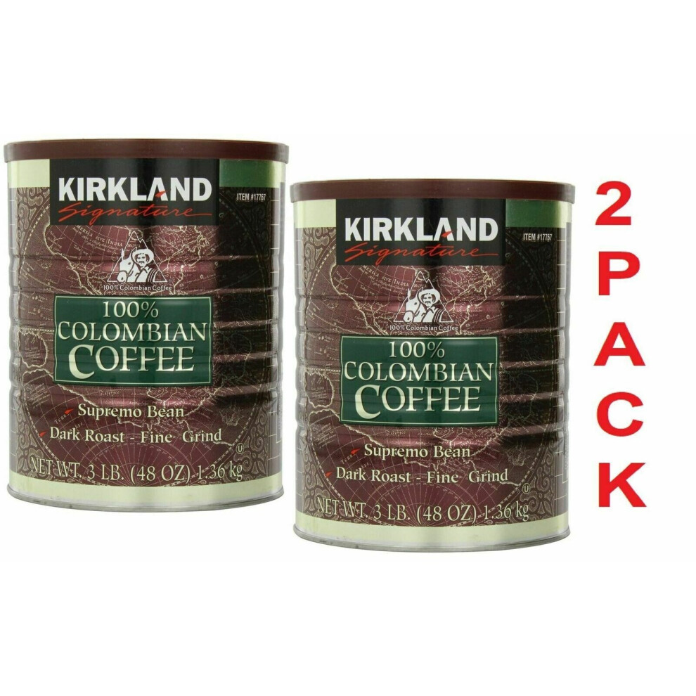 Kirkland Signature 100% Colombian Coffee 1.362Kg, Supremo Bean Dark Roast-Fine Grind PACK OF 2 TINS