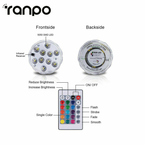 Ranpo LED RGB Waterproof Submersible Lights With Remote Control Underwater Swimming Pool Light 2