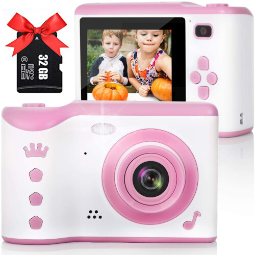 (Pink) Kids Camera With 2.8 Inch Touch Screen 32GB SDCard on OnBuy