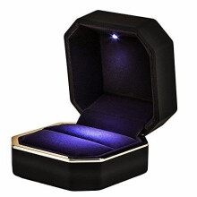 AVESON Ring Box, Square Velvet Wedding Ring Case Jewelry Gift Box with LED Light for Proposal Engagement Wedding, Black