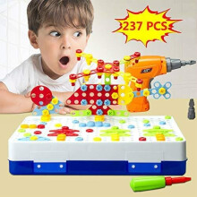 Drill Design Puzzle Creative Toys - Electric Drill Screwdriver Play Tool Building 2D 3D Models Blocks Assembly DIY STEM Educational Construction Set