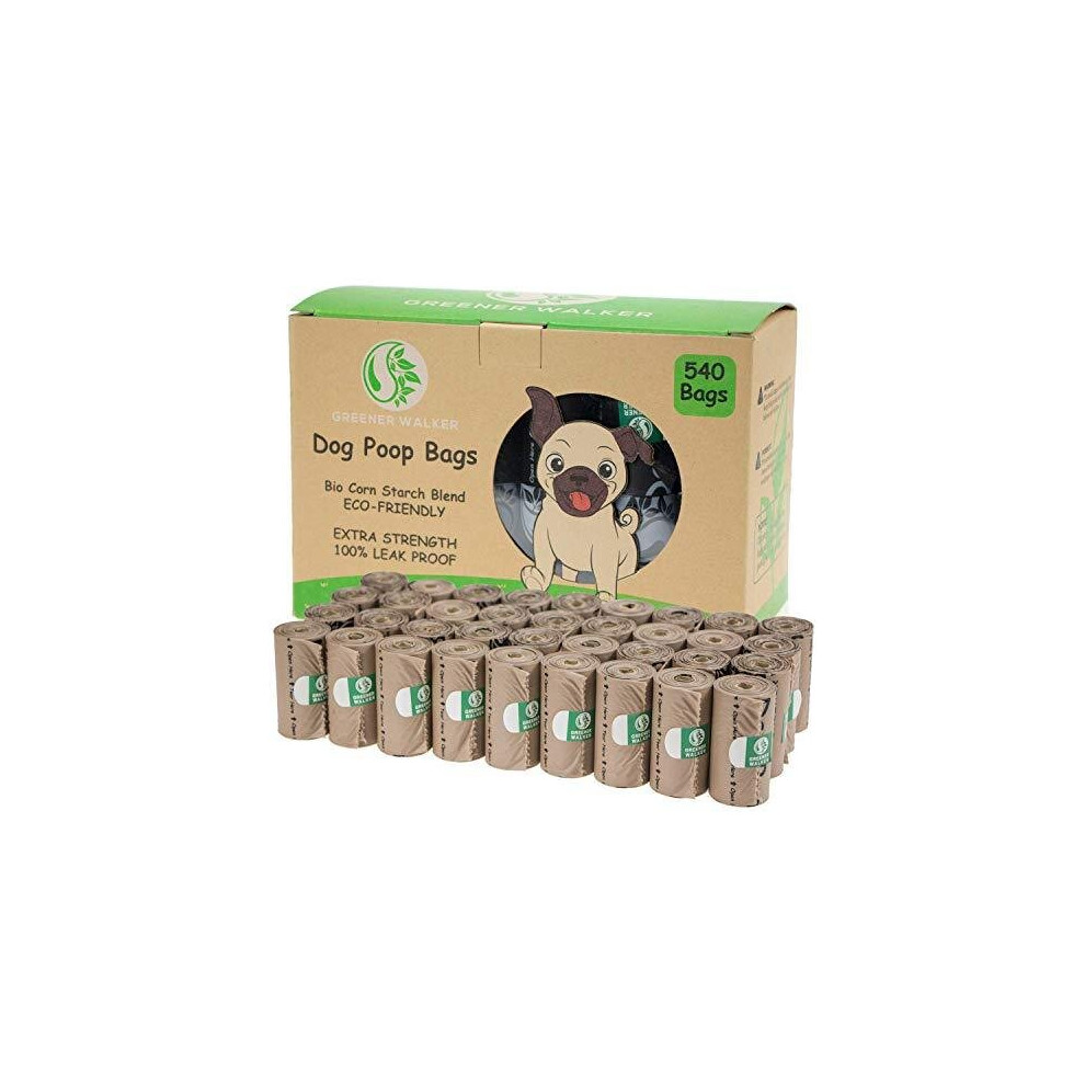 Greener Walker Poo Bags For Dog Waste, 540 Poop Bags,Extra Thick Strong 100% Leak Proof Biodegradable Dog Poo Bags (Brown) Brown