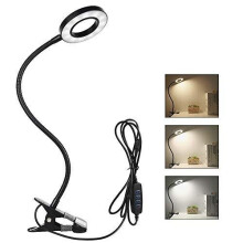 Semlos Clip Desk Light with Clamp - USB LED 8W Table/Bedside Lamp, 3 Color Modes, 10-Level Dimming, 360 Gooseneck, Eye-Care