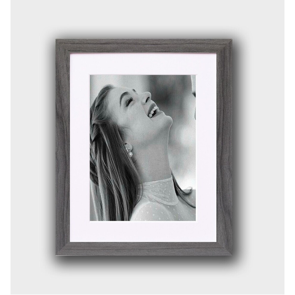 (Grey, 8x6" No Mount) Photo Picture Frame Poster Frames With White Mount