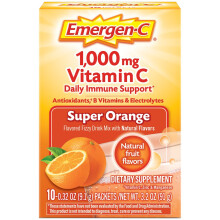 Emergen-C 1000 mg Vitamin C Powder Fizzy Drink Mix, Super Orange, 10 ct, w/ Antioxidants, B Vitamins & Electrolytes for Immune Support, Caffeine Free