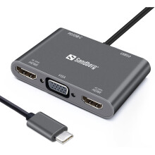 SANDBERG USB-C DOK 2XHDMI+1XVGA+USB+PD (136-35)