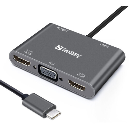 SANDBERG USB-C DOK 2XHDMI+1XVGA+USB+PD (136-35)