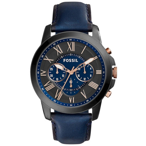 Fossil Fossil Grant Chronograph Black And Blue Dial Blue Leather Fs5061 Men's Watch