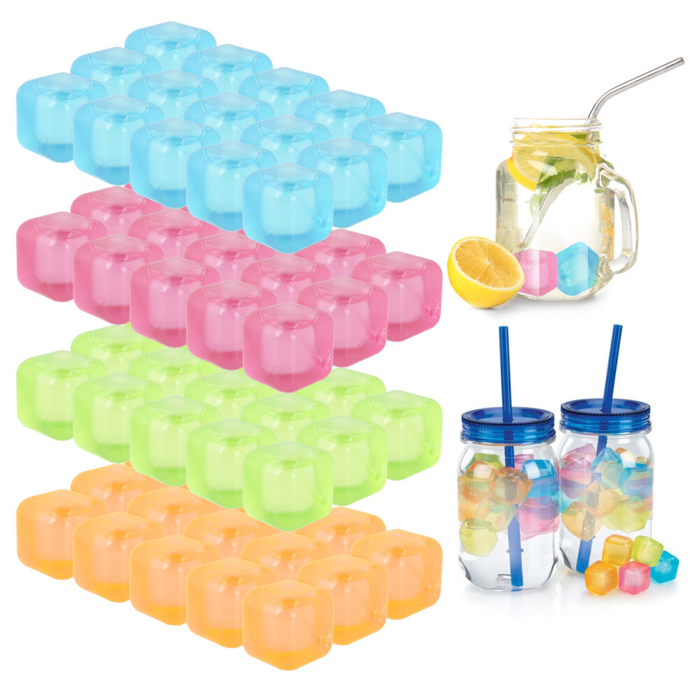 60 Reusable Ice Cubes Multi Colour Plastic Freezable Water Filled