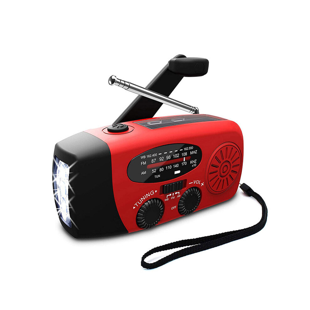 Emergency Hand Crank Self Powered AM/FM NOAA Solar Weather Radio with LED Flashlight, 1000mAh Power Bank for Smart Phone