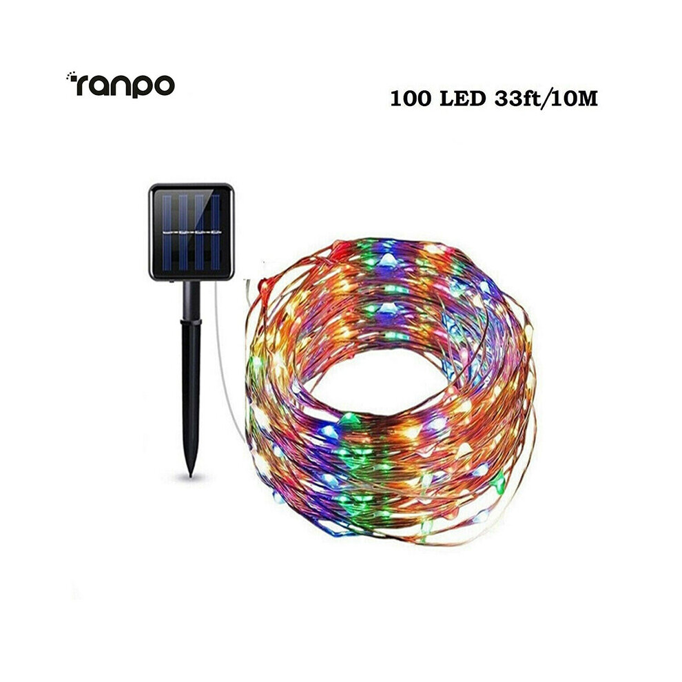 Ranpo 10M Solar-Powered String Of 100 Multi-Coloured LED Fairy Lights