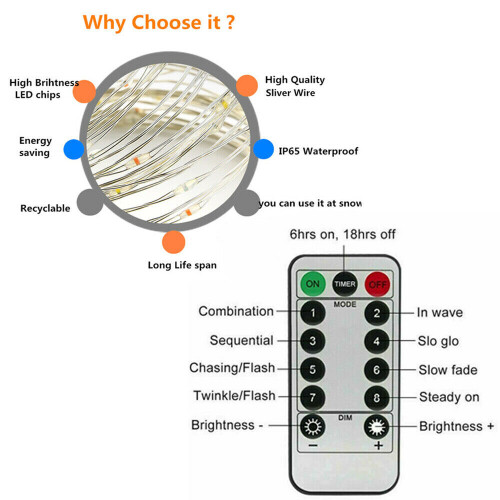 Festival Copper String Light 10m Remote Control Timing Battery USB 2