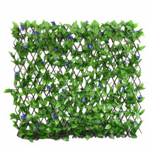 (Green & Blue Flower) Garden Screening Trellis Expanding Wooden Fence with Artificial Plant Leaves UK