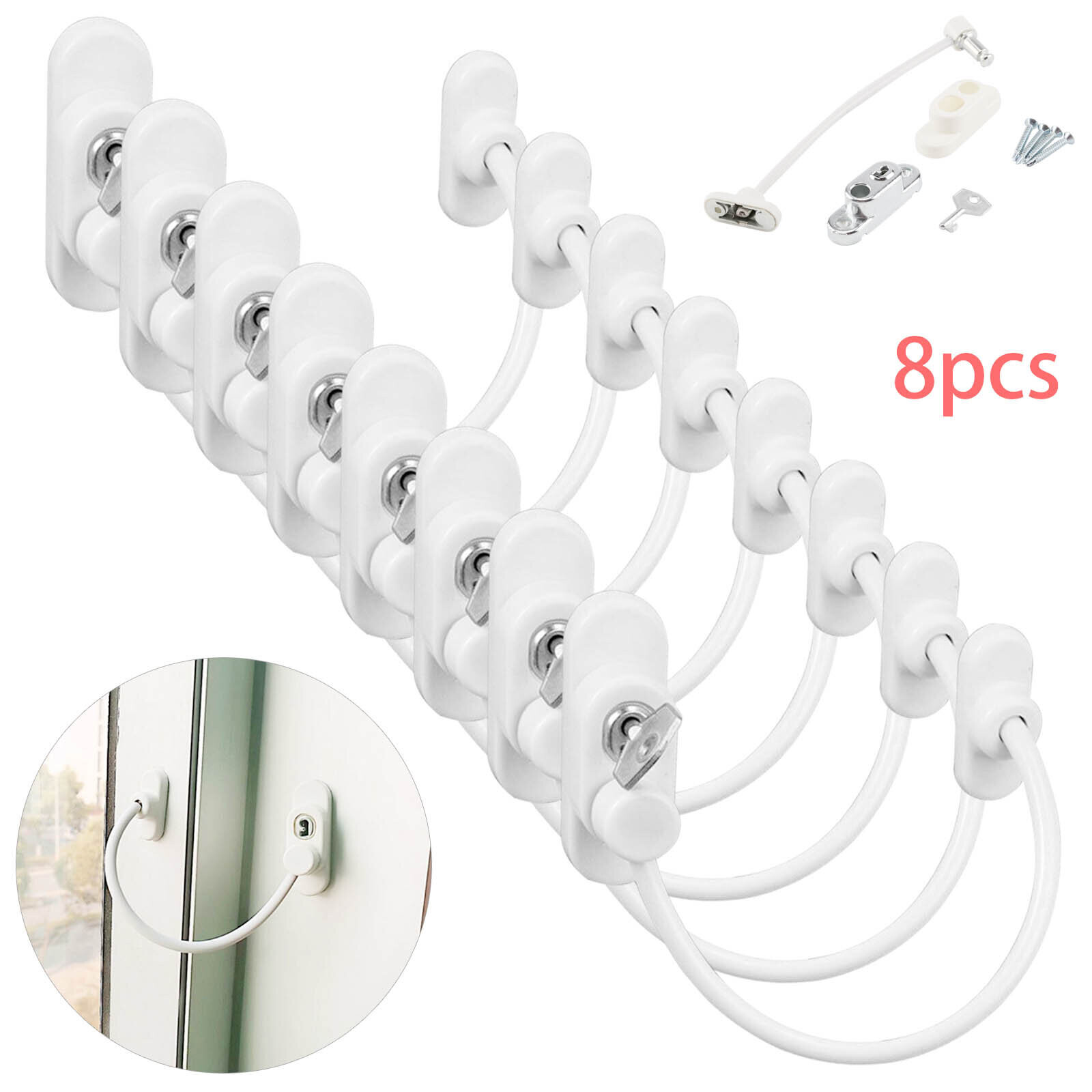 Window Safety Cable 8Pcs Window Door Restrictor Safety Locking UPVC Child Security Cable on ...