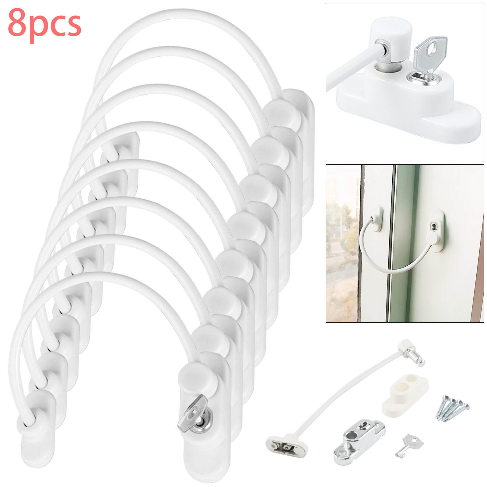 Window Safety Cable 8Pcs Window Door Restrictor Safety Locking UPVC Child Security Cable on ...