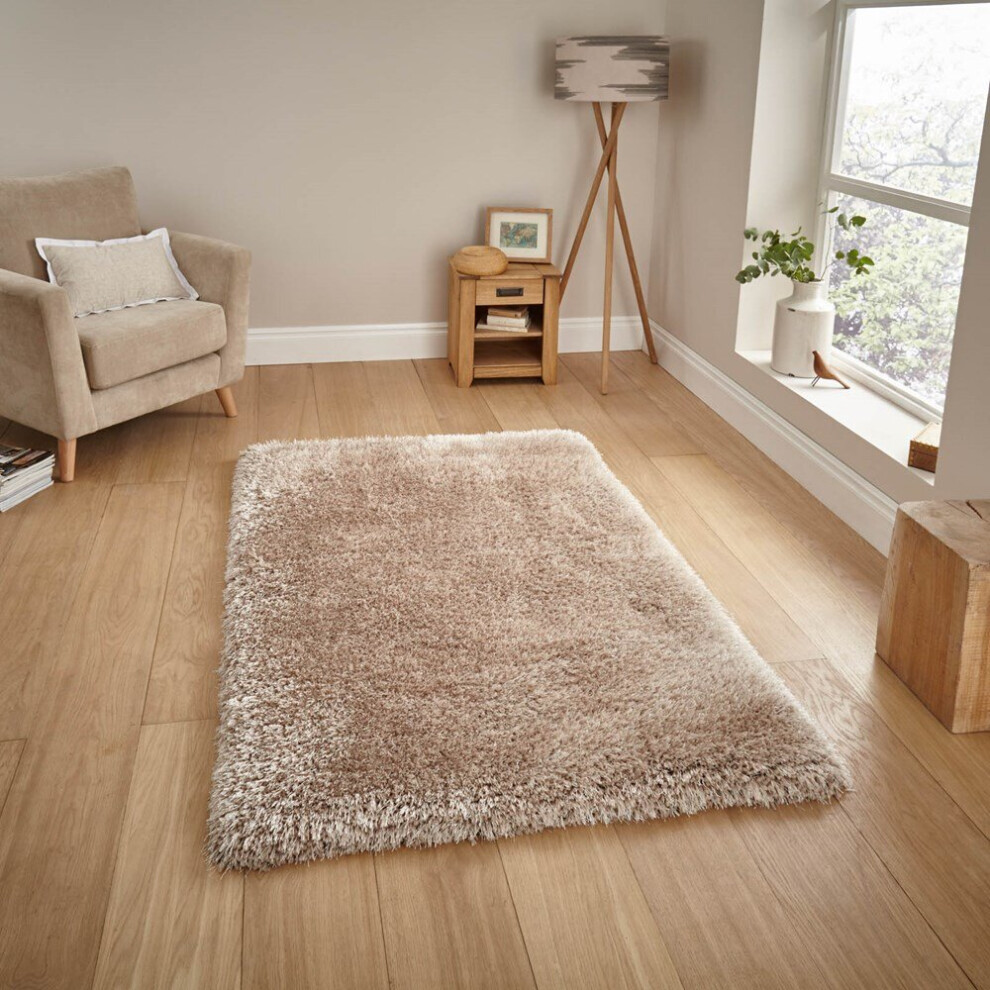 Think Rugs (150X230cm) Montana Shaggy Rugs In Beige Small Large Thick Soft Plain Pile Luxury Mats Gold
