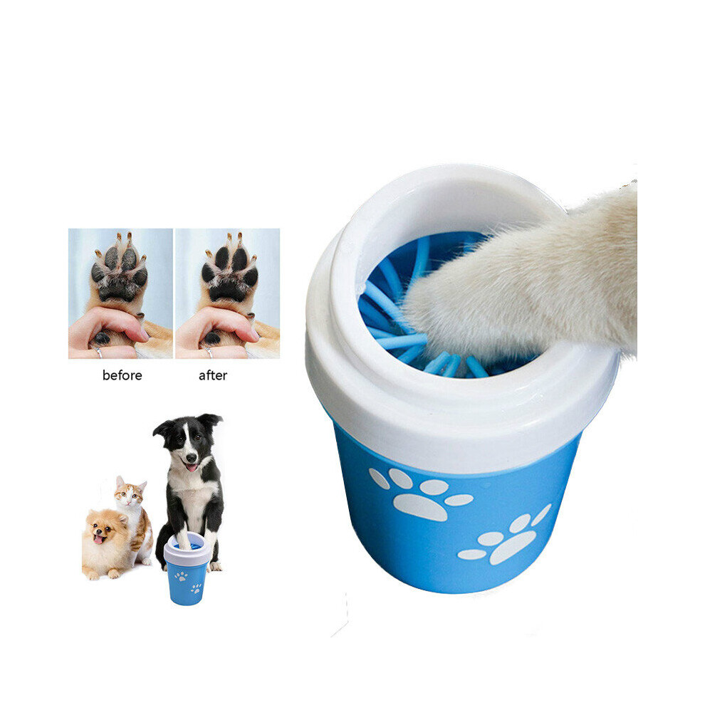 (Blue, S) Dog Paw Cleaner Cup for Small Large Dogs Pet Feet Washer Portable Pet Cat Dirty Paw Cleaning Cup Soft Silicone Foot Wash Tool